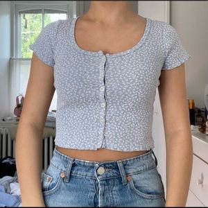 Brandy Melville Light Blue Floral Crop Top